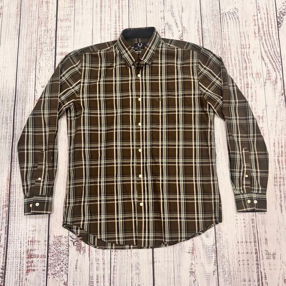 Fred Perry Plaid Button-Down Shirt Men’s XL Brown/Green Logo Long Sleeve - Picture 1 of 7